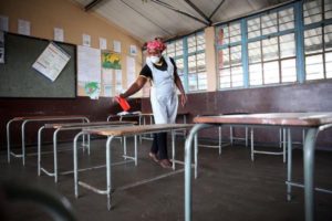 sanitising a classroom