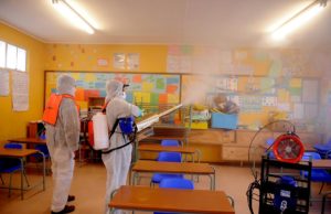 school classroom being disinfected