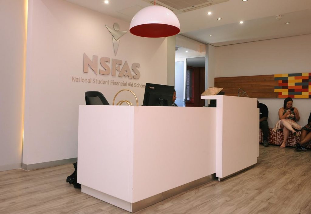 Students wait at the NSFAS reception area.