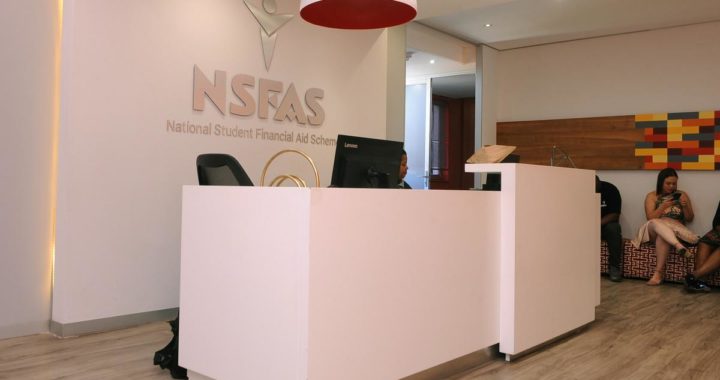Students wait at the NSFAS reception area.