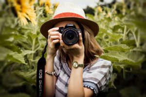 a photographer takes a picture in a field of sunflowers.