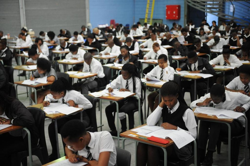 A class full of matric pupils writing exams.