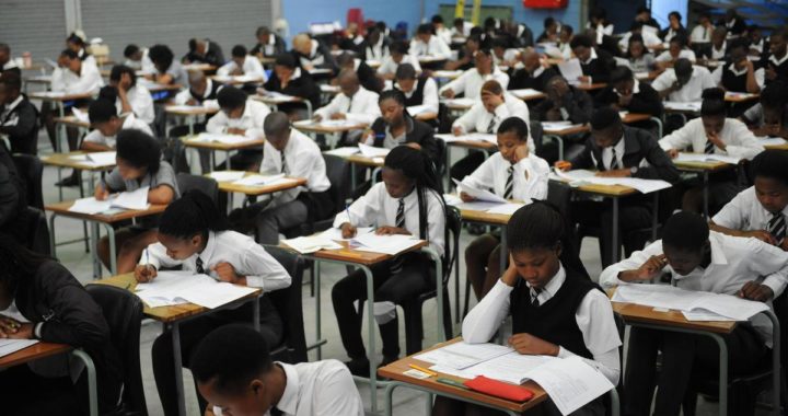 A class full of matric pupils writing exams.
